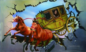 ファンタジー Painting - 馬車に乗った中国の女の子 3D